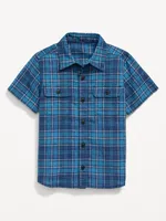 Short-Sleeve Linen-Blend Utility Pocket Shirt for Toddler Boys