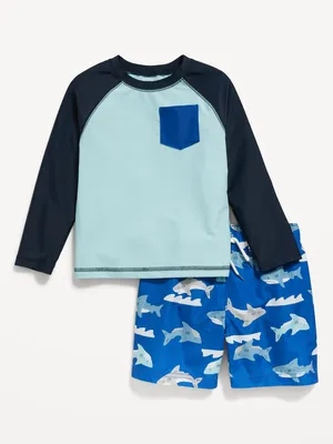 Rashguard Pocket Swim Top & Trunks for Toddler Boys