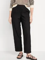 High-Waisted Linen-Blend Straight Pants