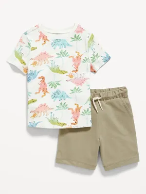 Printed Short-Sleeve T-Shirt and Pull-On Shorts Set for Toddler Boys