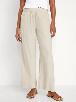 High-Waisted Linen-Blend Wide-Leg Pants