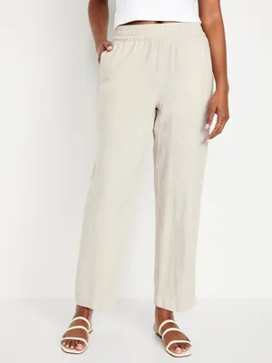 High-Waisted Linen-Blend Straight Pants