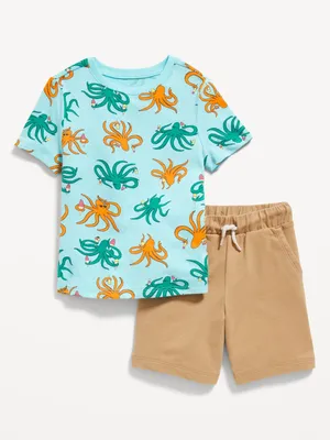 Printed Short-Sleeve T-Shirt and Pull-On Shorts Set for Toddler Boys