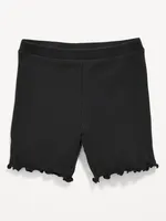 Rib-Knit Lettuce-Edge Biker Shorts for Toddler Girls