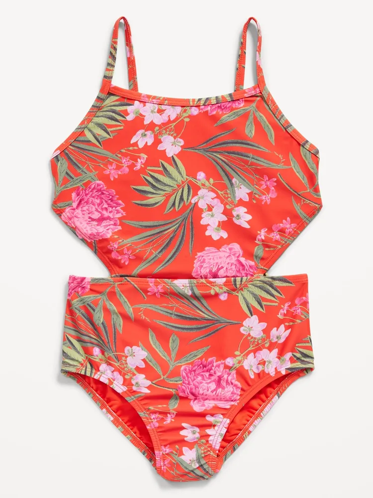 Printed Side-Cutout One-Piece Swimsuit for Girls