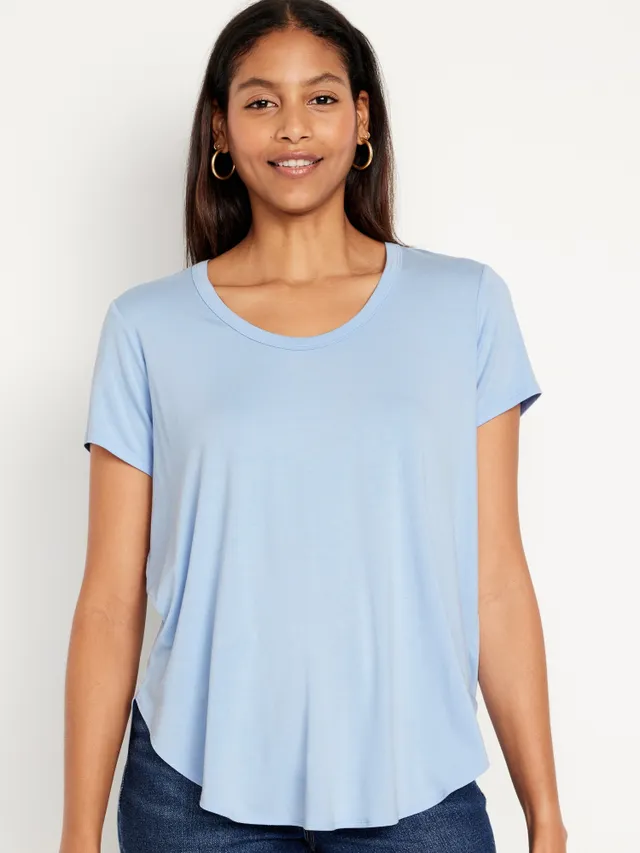 Luxe Voop-Neck Short-Sleeve Tunic T-Shirt for Women