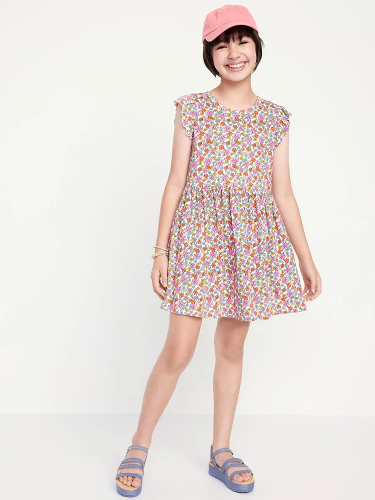 Printed Flutter-Sleeve Fit and Flare Dress for Girls