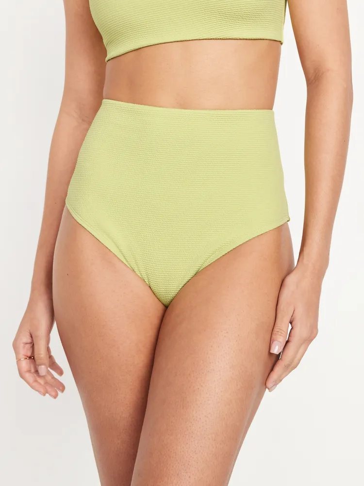 High-Waisted French-Cut Puckered Bikini wim Bottoms