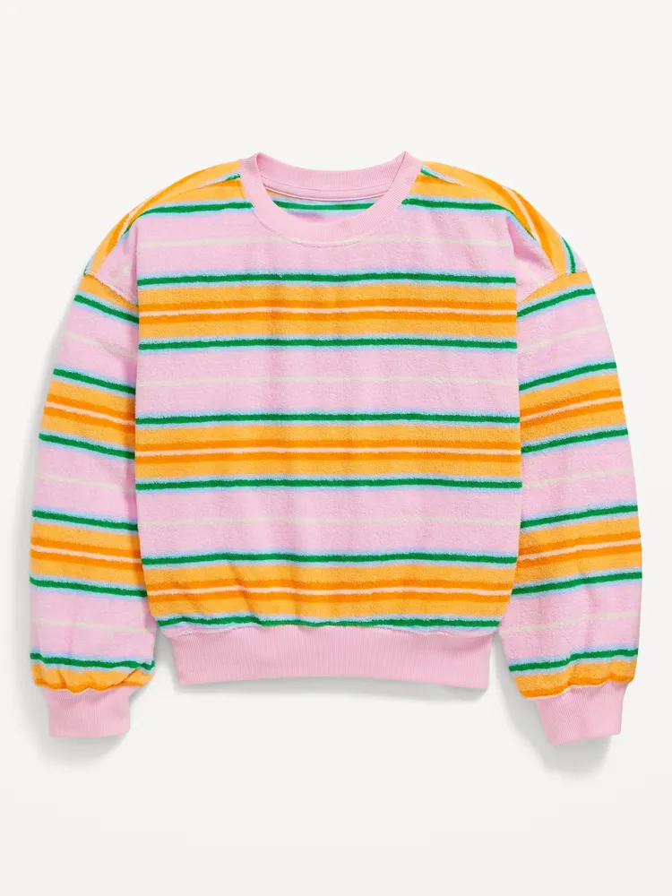 Striped Oversized Drop-Shoulder Sweatshirt for Girls