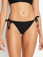 Mid-Rise Textured String Bikini Swim Bottoms