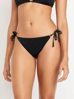 Mid-Rise Side-Tie Shine String Bikini Swim Bottoms