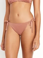 Mid-Rise Side-Tie Shine String Bikini Swim Bottoms