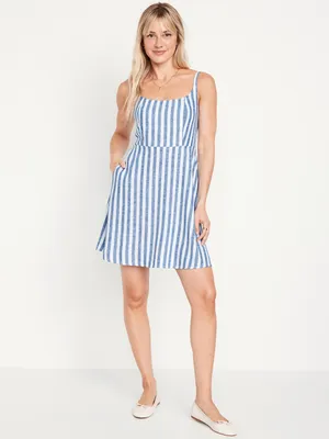 Fit & Flare Linen-Blend Mini Dress