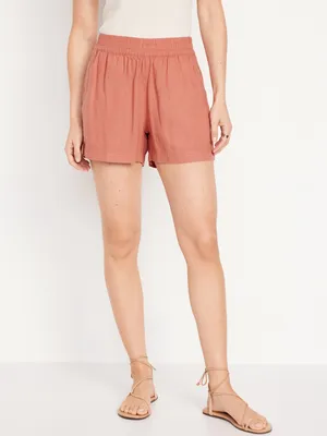 High-Waisted Linen-Blend Pull-On Shorts for Women - 3.5-inch inseam