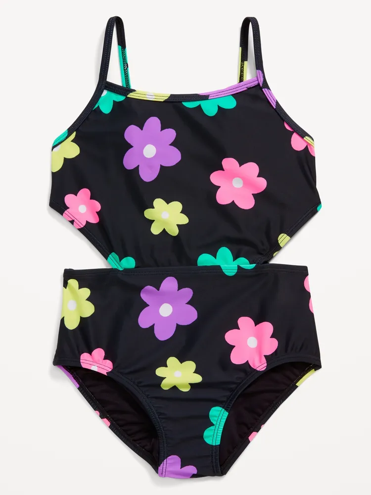 Printed Side-Cutout One-Piece Swimsuit for Girls