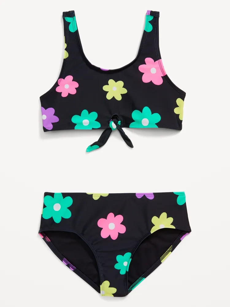 Printed Tie-Front Bikini Swim Set for Girls