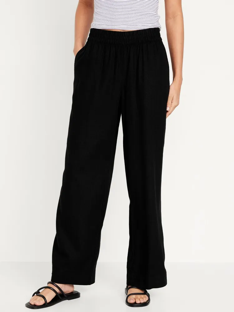 High-Waisted Linen-Blend Wide-Leg Pants