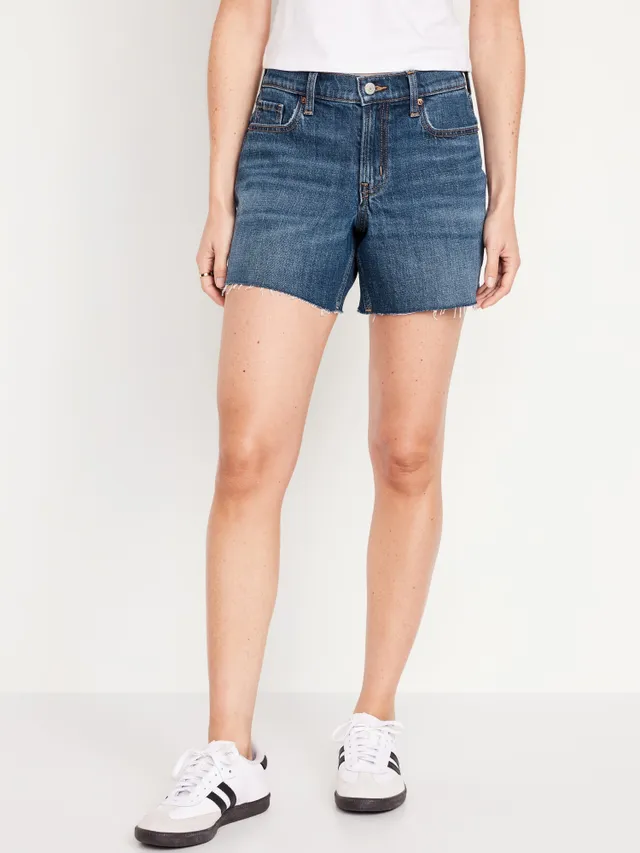 Mid-Rise Button-Fly Mid-Length Jean Shorts for Women -- 5-inch inseam