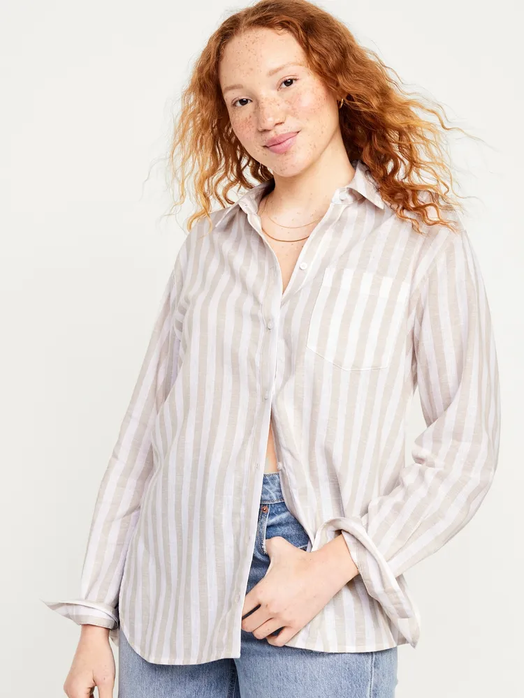 Old Navy Linen-Blend Striped Boyfriend Shirt for Women