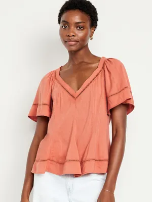 V-Neck Lace-Trim Top for Women