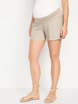 Maternity Rollover-Waist Linen-Blend Shorts - 3.5-inch inseam