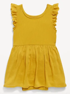 Sleeveless Ruffle-Trim Bodysuit Flared Dress for Baby