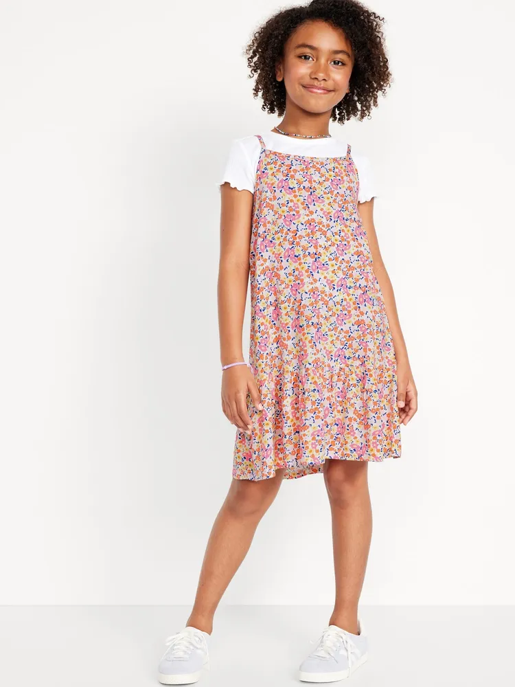 Sleeveless Ruffled-Hem Dress and T-Shirt Set for Girls