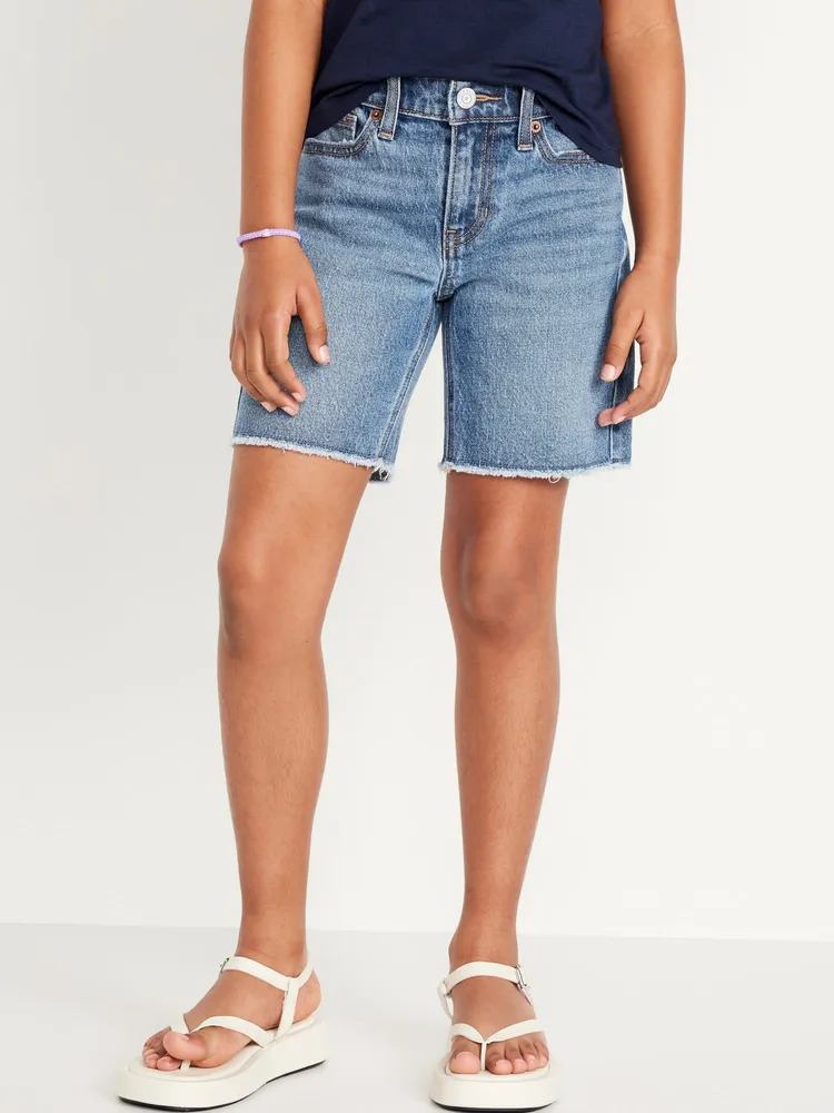 High-Waisted Frayed-Hem Jean Bermuda Shorts for Girls