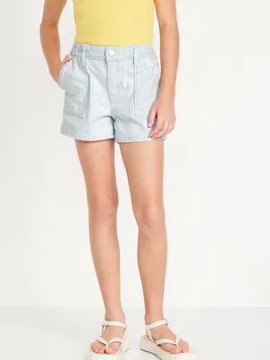 Elasticized High-Waisted triped Utility Jean horts for Girls