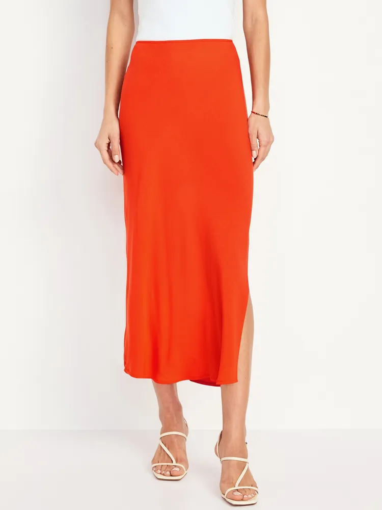 High-Waisted Midi Slip Skirt