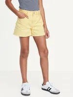 High-Waisted Pop-Color Frayed-Hem Shorts for Girls