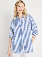 Linen-Blend Striped Boyfriend Shirt