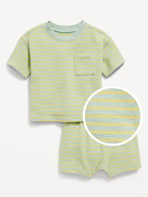 Unisex Short-Sleeve Pocket T-Shirt and U-Shaped Pull-On Shorts Set for Baby