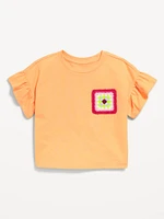 Short-Sleeve Crochet-Knit Graphic Top for Toddler Girls