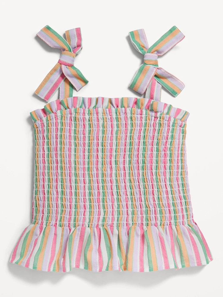 Sleeveless Bow-Tie Smocked Textured Dobby Top for Toddler Girls