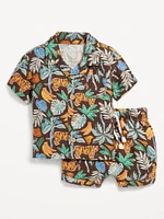 Printed Linen-Blend Shirt and Shorts Set for Baby