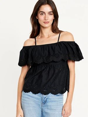 Off-the-Shoulder Cutwork Top