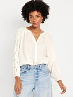 Split-Neck Button-Down Top