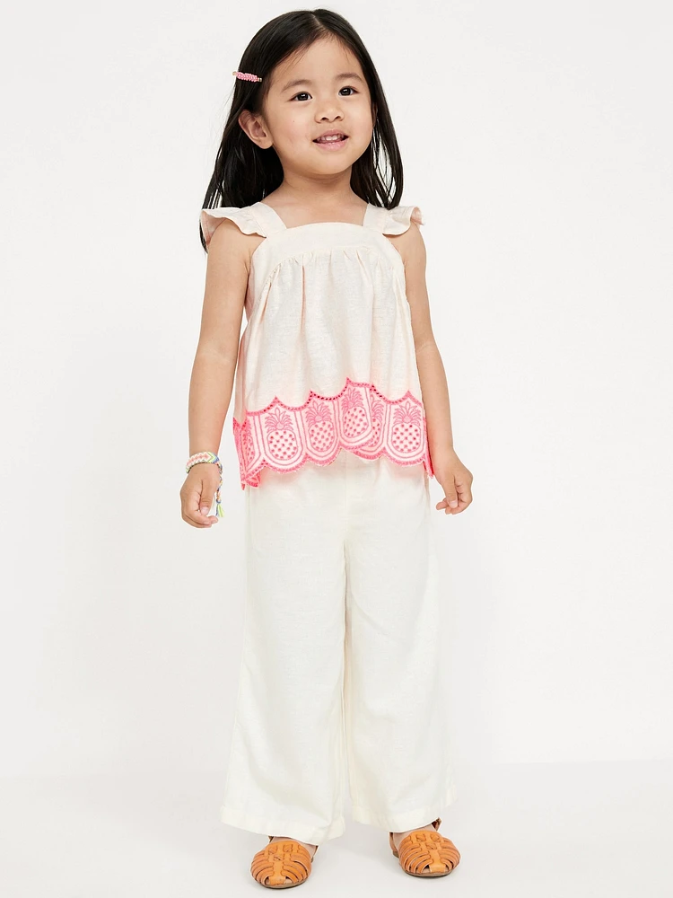 Sleeveless Linen-Blend Top and Wide-Leg Pants Set for Toddler Girls