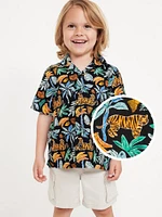 Printed Short-Sleeve Linen-Blend Camp Shirt for Toddler Boys