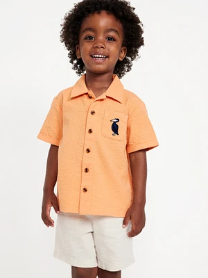Textured Graphic Pocket Shirt for Toddler Boys