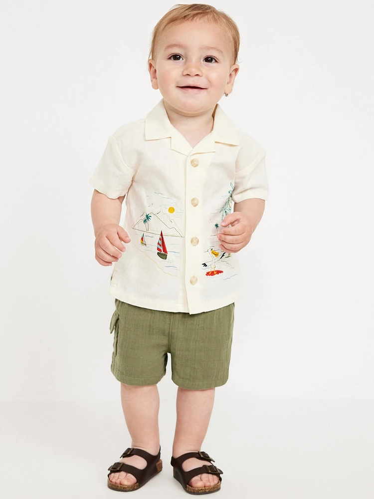 Short-Sleeve Linen-Blend Graphic Camp Shirt for Baby