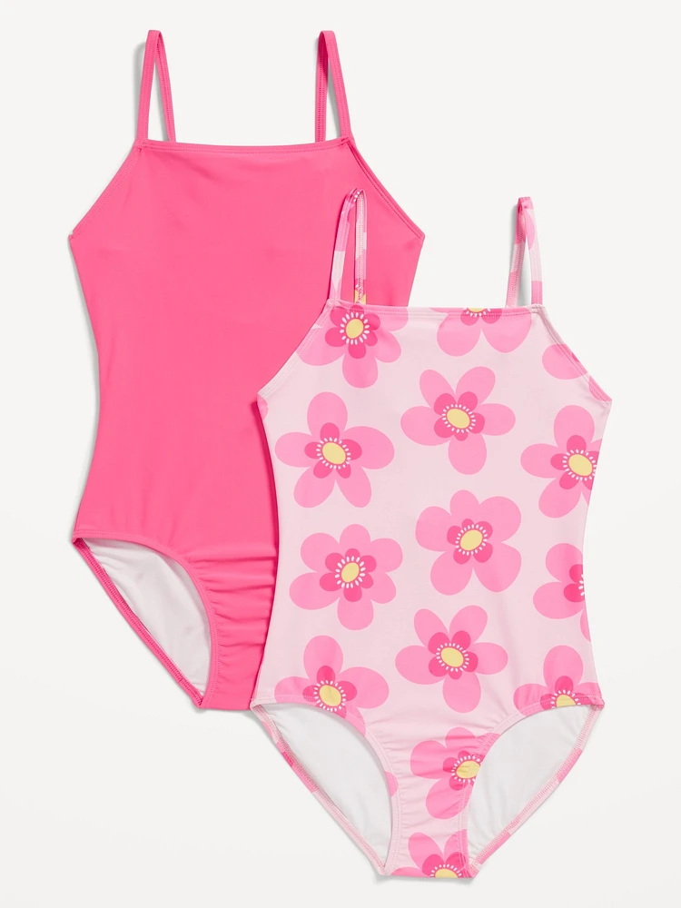 Printed Back-Cutout One-Piece Swimsuit 2-Pack for Girls