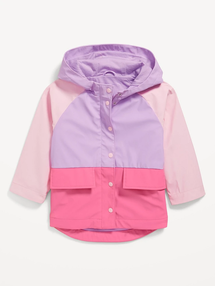 Water-Resistant Color-Block Hooded Jacket for Toddler Girls