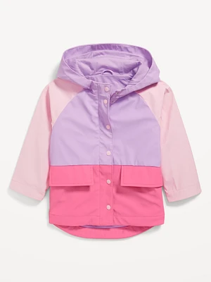 Water-Resistant Color-Block Hooded Jacket for Toddler Girls