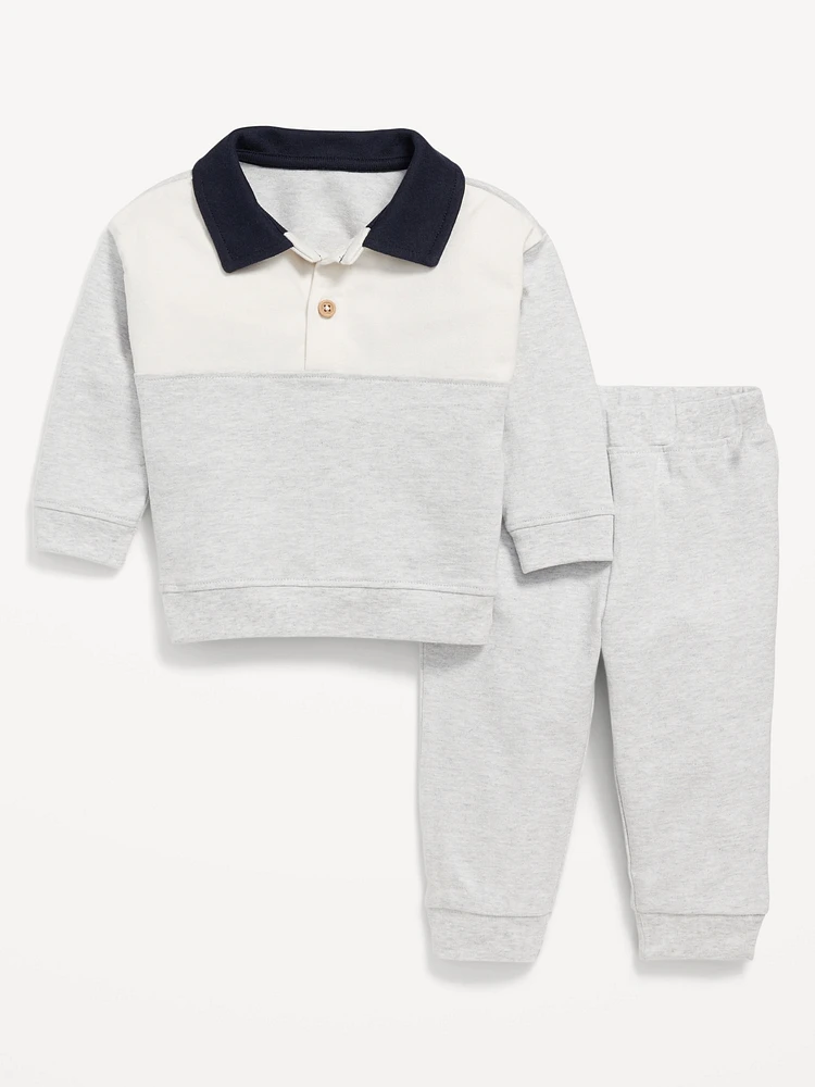 Long-Sleeve Jersey Knit Polo Shirt and Joggers Set for Baby