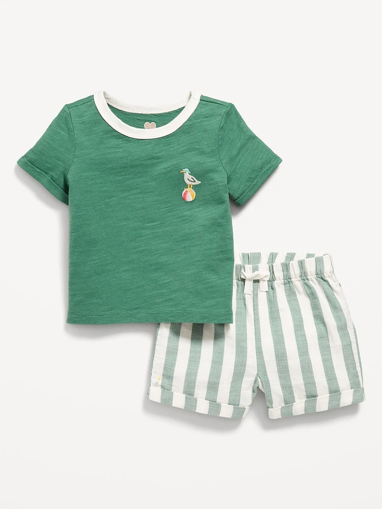 Little Navy Organic-Cotton Graphic T-Shirt and Shorts Set for Baby