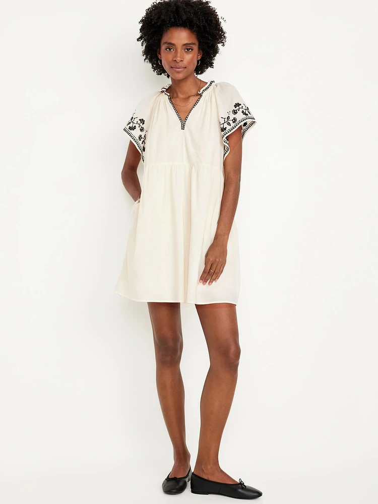 Embroidered Mini Swing Dress