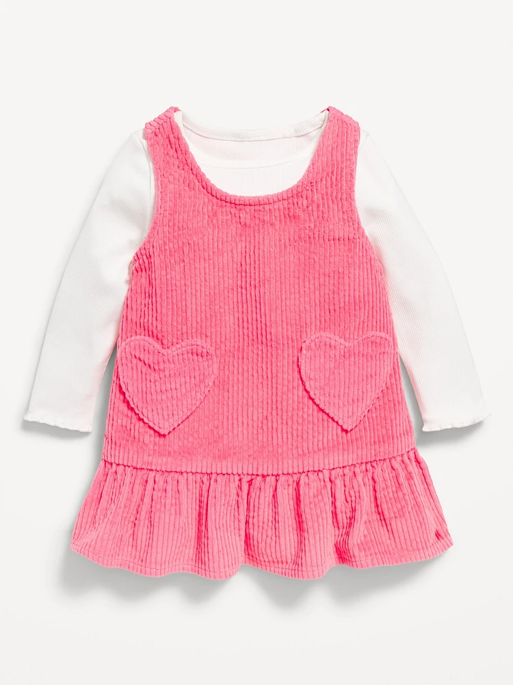 Long-Sleeve Top and Heart-Pocket Corduroy Dress for Baby