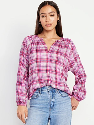 Loose Split-Neck Button-Down Top